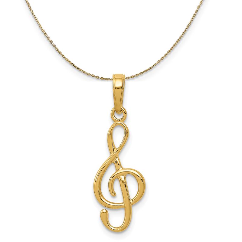 14k Yellow Gold Polished Clef Note Necklace - 18 Inch